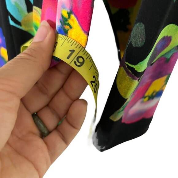 Susan Graver Black Multicolor Floral Long Sleeve A Line Midi Dress Medium - Picture 10 of 11